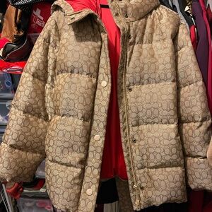 COACH signature Women's Khaki/Red Tan Puffer Jacket. Large. Mint condition
